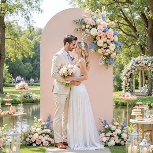 7.2FT Nude Arch Backdrop Cover - Spandex Fitted Wedding Arch Stand Covers Round Top Chiara Arch Backdrop Cover for Birthday Party Banquet Photo Background Decoration - Image 5