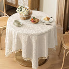 Boho Crochet Cotton Lace Tablecloth Rectangle 60 x 60 Inch Beige by Chorowl