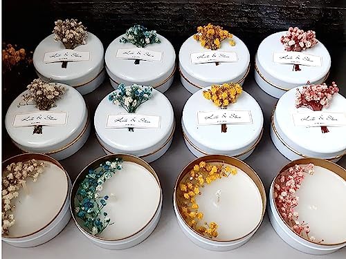 Personalized Natural Soy Wax Wedding Favor Candle Gift Set for Guest - Fall Winter Christmas Custom Dried Flower Bridal Baby Shower Gifts in Bulk (50 Pieces, Pink Flower) - Image 6