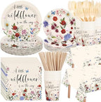 452 Pcs Wildflower Baby Shower Party Supplies for 50 Guest, Vintage a Little Wildflower Is on the Way Paper Plates Napkins Cups Tablecloth Cutlery Straws for Spring Summer Baby Shower Party Decoration by Funnymoom