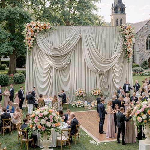 30ftx15ft Beige Backdrop Curtains for Parties, Wrinkle Free Polyester Beige Photo Backdrop Drapes 6 Panels 15 ft Long Back Drop Cloth for Wedding Birthday Photography Background Party by Htper