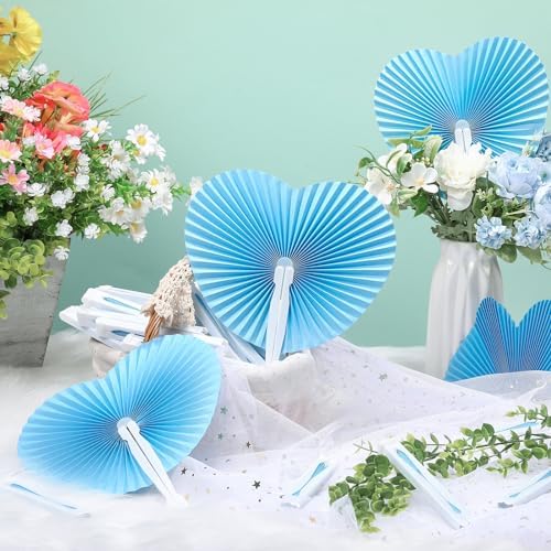 Unittype 150 Packs Heart Shaped Paper Fans for Wedding Guests,Baby Blue - Image 4