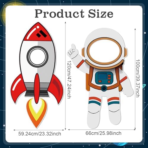 2 Pcs 3.94 ft Space Photo Booth Prop Rocket Astronaut Life Size Cardboard Cutout Stand up Backdrop Rocket Cardboard for Space Birthday Party Decoration Science Event Display - Image 4