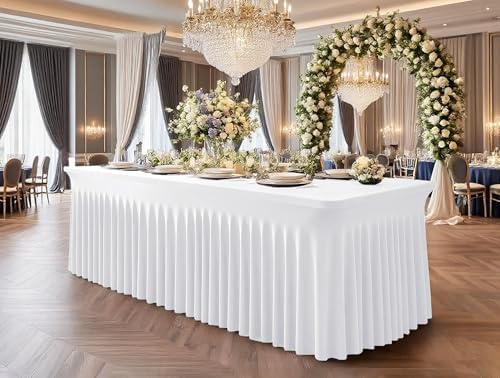 fani 6 Packs White Stretch Table Skirts for 6 Foot Table - Image 6