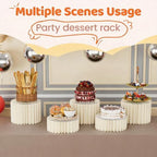 HeiMma 4 Pack Buffet Risers, FOLDABLE Accordion Food Display Risers for Dessert Table,Dessert Table Display Set, White Cardboard Cylinder Cake Cupcake Stands for Party, Multi-height, 12in Round - Image 5