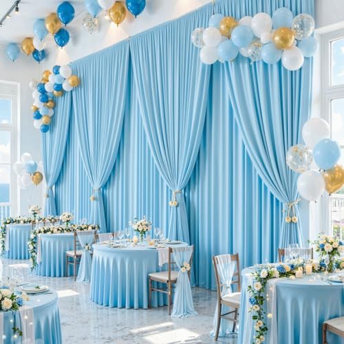 50x10FT Backdrop Curtains with Rod Pockets - Wrinkle Free Photo Stage Backdrop 10 Panels Curtains Drapes for Photography Wedding Party Baby Shower Decorations (Blue) - Image 4