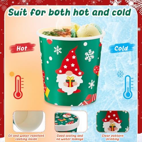 Roshtia 60 Pack 16 oz Paper Food Containers with Lids Ice Cream Pint Containers Soup Cups Freezer Microwave Safe for Desserts Yogurt Party Supplies(Christmas) - Image 3