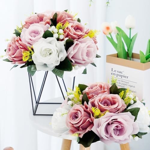 10Pcs Artificial Rose Balls for Centerpieces (Dusty Pink & White) - Image 6