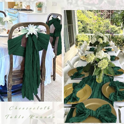 25 Pack Emerald Green Cheesecloth Table Runner 17 x 108 Inch Gauze Table Runner Fabric Semi Sheer Cheese Cloth Table Runner Bulk for Rustic Romantic Wedding Baby Shower Table Decoration - Image 3