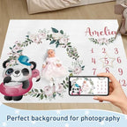 Custom Name Baby Milestone Blanket - Baby Milestone Monthly Blanket with Double Sided for Boy Girl Baby Photography Props - White Panda Print Gifts for Kids Infant - Image 2