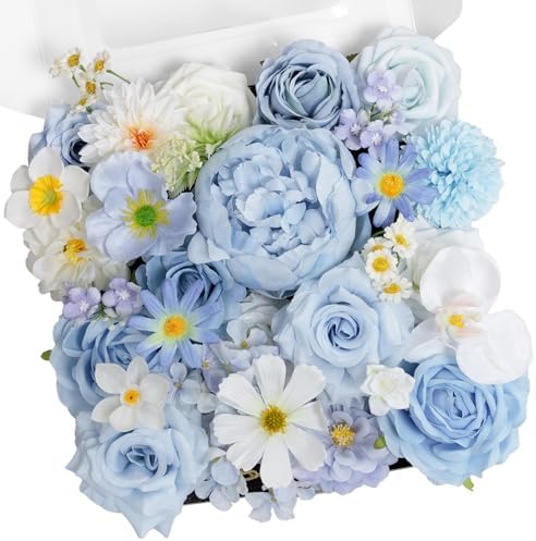 TINGE TIME Artificial Wedding Flower Combo, Blue Rose Peony Flowers by TINGETIME