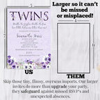 Amanda Creation Custom Baby Shower Invites Violet Baby Girl Twin Shower Invitations 20 5x7 Custom Personalized Violet Flower Baby Shower Invites With Envelopes - Image 7