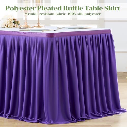 Partisky Purple Polyester Table Skirt for Rectangle Tables 14ft, Wrinkle Resistant Pleated Ruffle Table Cloth for Banquet Wedding Trade Baby Shower Display Gift Dining Table - Image 4
