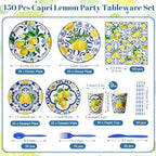 450 Pcs Tableware Set, Serve 50, Blue and Yellow, Capri Lemon - Image 3
