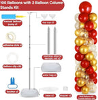 2 Sets Red Gold Balloon Column Stand Kit with 100 Balloons Adjustable Balloon Tower Stand with Bases for Floor Red Gold Confetti Balloon Column Kit for Back to School Birthday Wedding Party Decor - Image 2