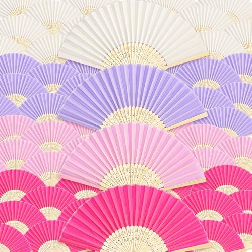 Blulu 100 Pcs Pink Hand Fans Bulk Folding Bamboo Silk Foldable Handheld Fan for Women DIY Line Dance Clapping Popping Wedding Bridal Shower Baby Shower Birthday Party Favors Gift Decoration by Blulu