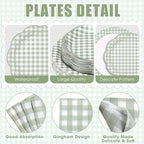 Funnymoom 250 Pcs Sage Green Gingham Paper Plates and Napkins Cups Serve 50 - Image 2