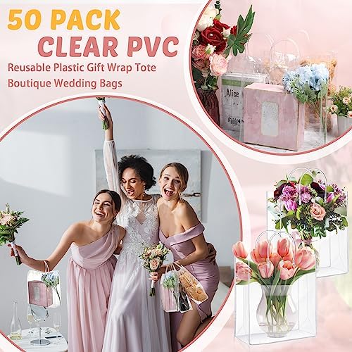 LEIFIDE 50 Pcs Plastic Clear Gift Bags with Handles,Assorted Sizes - Image 5