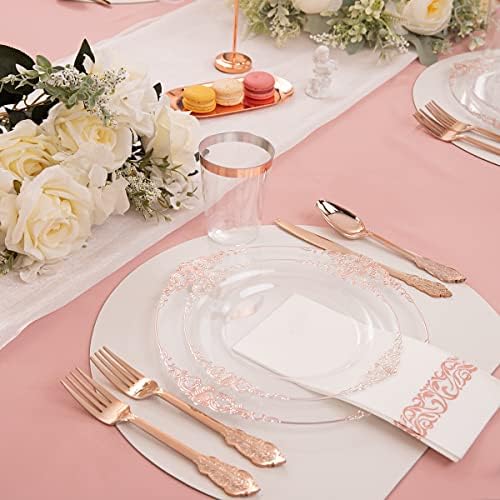 Hioasis 175pcs Clear Rose Gold Plastic Plates 10.25" - Image 6