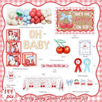 Costova Cherry Baby Shower Decoration, She’s the Cherry On Top Party Supplies with Balloon Boxes Cherries Backdrop Tablecloth Cake Cupcake Topper Poster Badges Sash - Image 2