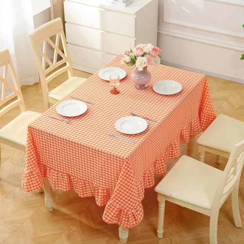Orange White Gingham Tablecloth Rectangular 84"x60" - Image 2