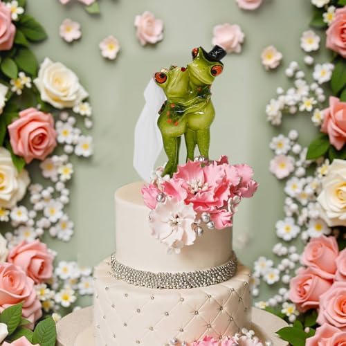 Frog Figurines Cake Topper Wedding Decorations Funny Small Desk Decor Shelf - Image 2