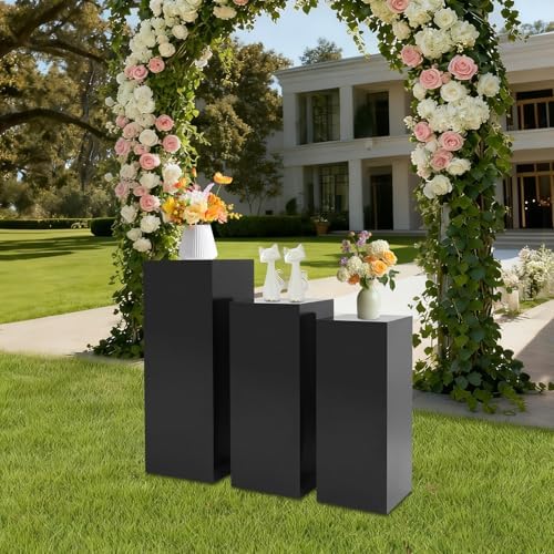 3PCS Square Black Pedestal Stands for Party Metal Pedestal Display Stands Dessert Table Decoration Pillars Cake Pedestal Plant Stands for Party Birthday Wedding Props - Image 3