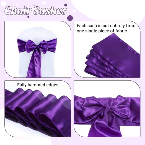 MDS® Pack of 150 Satin Chair Sashes for Wedding & Events – Purple - Image 5
