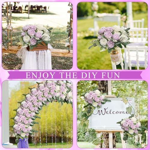 12 Bundles Purple White Artificial Peonies Silk Flowers Bulk - Image 3
