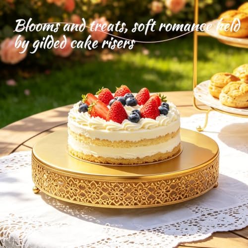 Cake Stand, Metal Round Cupcake Dessert Stand Cake Display Holder Cookies Fruit Serving Tray Decor for Wedding Party Birthday Baby Showers Anniversary (16 in, Dark Gold) - Image 4
