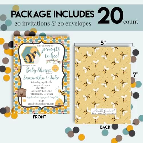 Custom Baby Shower Invites Bumble Bee Gender Neutral Invitation, 20 Pack of 5x7 Personalized Bumble Bee Invites with Envelopes - Unique Honeycomb Baby Shower Cards by AmandaCreation - Image 4