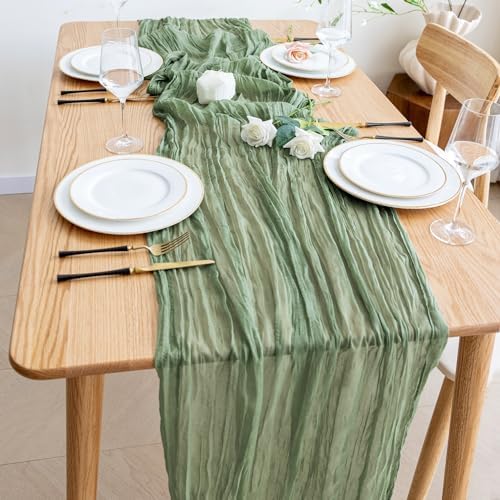 Wokceer Cheesecloth Table Runner Sage Green 10FT Boho Gauze, 12 Pack - Image 6