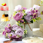 3 Sets Artificial Peonies Flower Peony Bouquet with Galvanized Metal Pot Silk Fake Peonies Faux Flower Arrangements for Wedding Table Centerpiece Party Home Room (Purple) - Image 4