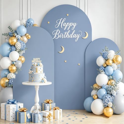 Dusty Blue Wedding Arch Cover Set of 3 Spandex Fitted Arch Stand Covers 5ft 6ft 7ft Balloon Arched Cover Stretchy Backdrop Chiara Arch Backdrop Covers for Baby Shower Wedding Ceremony Party Events - Image 3