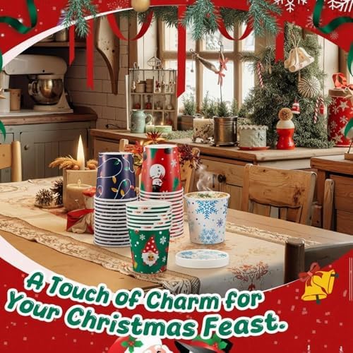 Roshtia 60 Pack 16 oz Paper Food Containers with Lids Ice Cream Pint Containers Soup Cups Freezer Microwave Safe for Desserts Yogurt Party Supplies(Christmas) - Image 6