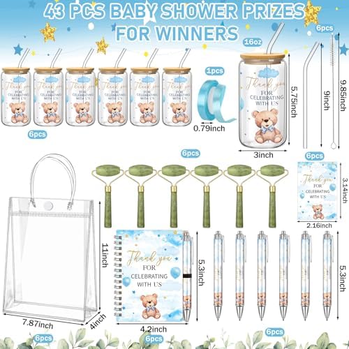Reallnaive 6 Set Bear Baby Shower Game Prizes for Player Winners Tumblers with Lids Straws Roller for Face Pens Spiral Notebooks Gift Bags for Baby Bridal Shower Wedding Game Favors - Image 3
