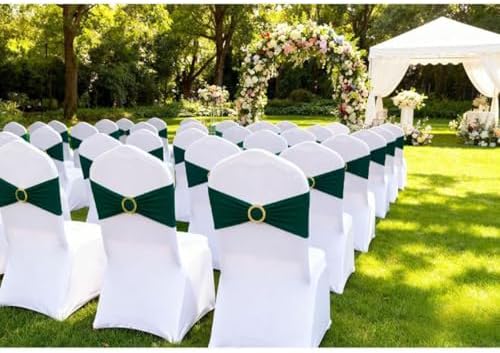 Hunter Green Chair Sashes 50 Pack, Dark Green Spandex Chair Bands with Gold Buckle Slider for Wedding Christmas Party Folding Chairs Birthday Décor, Green Chairs Bows Ties - Image 2