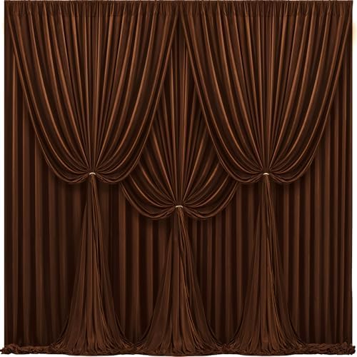 16x10FT Dark Brown Backdrop Curtains for Wedding Parties, Wrinkle Free Polyester Photography Backdrop Drapes for Baby Shower Birthday Parties Stage Background Stand Decorations 4x10ft,4 Panels by Partisky