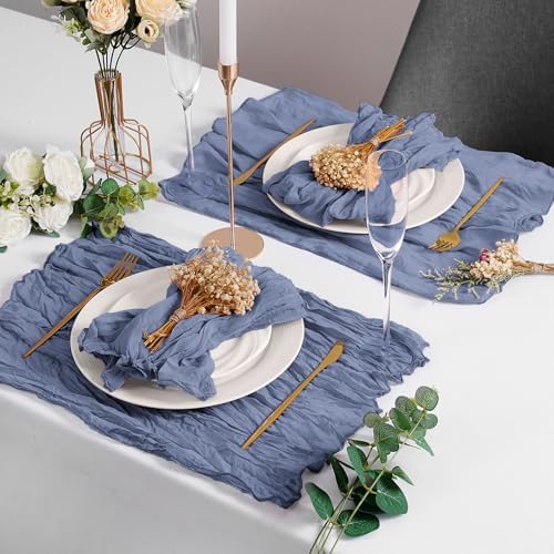 LZY 60 Pack Gauze Cheesecloth Napkins 20x20 Inch Dinner Cloth Napkins, Soft Boho Table Napkins Rustic Wrinkled Cheese Cloth Napkins Bulk for Wedding Party Baby Shower Event Decor (Dusty Blue) - Image 6