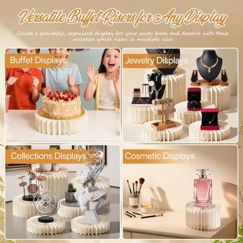 6 Pcs Buffet Risers Food Display Risers with Mini Sign, Buffet Table Risers Display Stands Cake Stand Cylinder Stands for Party Dessert Jewelry Collectibles - Image 6