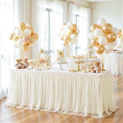 HB HBB MAGIC Ivory Table Cloth Spandex Table Covers 8ft Fitted Tulle Tablecloth Rectangular Desk Skirt Stretch Cream Table Cloths Covers Party Banquet Birthday Baby Shower Wedding Table Cloth, 2 Pack - Image 4