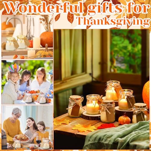 MTLEE 50 Pcs Thanksgiving Jars Candle Friendsgiving Gift for Guests Natural Wax Candles with DIY Cards Fall Gift for Wedding Baby Shower Party Favors Decor(Pumpkin Cake/red Apple/syrup/ginger Pumpkin) - Image 4