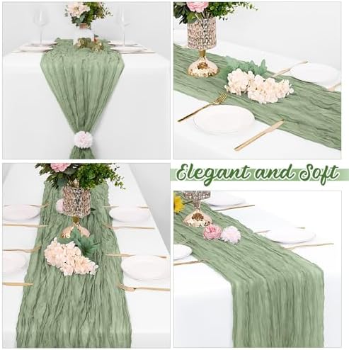 16 Pack Sage Green Cheesecloth Table Runners 20x120 Inch Gauze Table Runner Cheese Cloth 10FT Green Table Runner Rustic Sheer Runner for Wedding Baby Shower Birthday Party Table Decor - Image 4