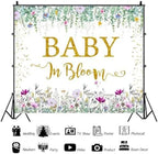 12x10ft Wildflower Floral Baby Shower Decorations Backdrop Gold Bloom Baby Decor Background for Photography Gender Neutral Baby Shower Party Supplies Studio Photo Booth Props - Image 3