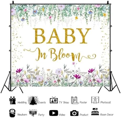 10x6.5ft Wildflower Floral Baby Shower Decorations Backdrop Gold Bloom Baby Decor Background for Photography Gender Neutral Baby Shower Party Supplies Studio Photo Booth Props - Image 3