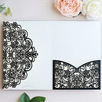 Hosmsua 5.12 x 7.2 50PCS Black Glitter Wedding Invitation Pocket with Envelopes, Laser Cut Lace Flora Invitation for Wedding Birthday Quinceanera Invite (No Inner Sheet) by Hosmsua