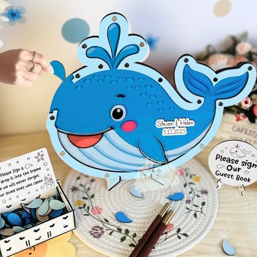 Whale Guest Book Alternative, Personalized Wooden Ocean Wedding Keepsake - Image 4