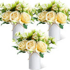 3 Sets Artificial Peonies Flower Peony Bouquet with Galvanized Metal Pot Silk Fake Peonies Faux Flower Arrangements for Wedding Table Centerpiece Party Home Room (Champagne) by Solsew