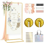 Wedding Welcome Sign Stand, Adjustable Gold Welcome to our Wedding Sign Holder Metal Easel with Design Bundle, Leather Hanging Straps, Water Bag and Ribbon by Wokuaile