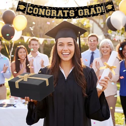 Cholemy 5 Pcs Christmas Nesting Gift Box with Lid Velvet Ribbon, Black Gold - Image 4
